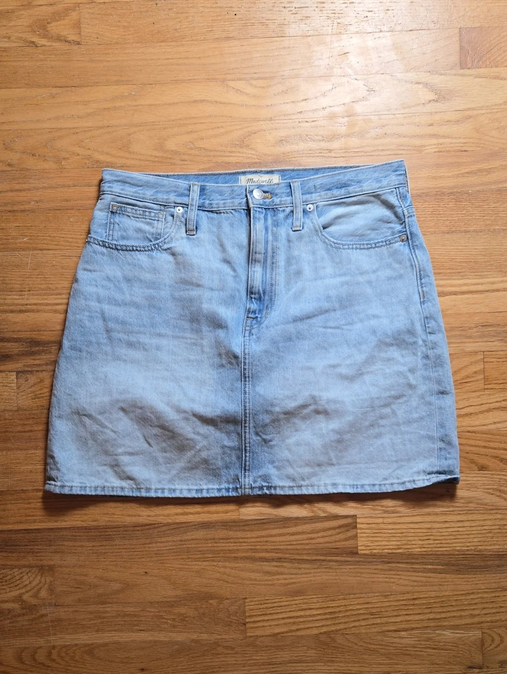 Madewell rigid denim high-waist straight A-line mini skirt, Fitzgerald wash